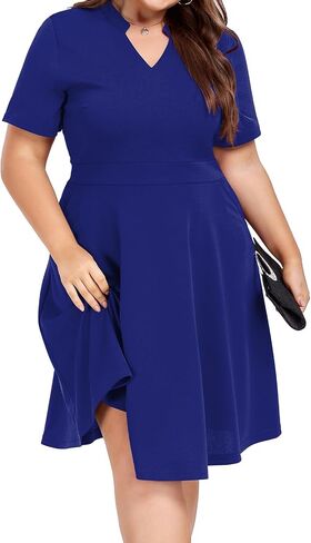 Mokayee Womens Plus Size Dresses Summer V Neck Casual Semi Formal Knee Length Church Wedding Guest Dresses with Pocktes in Saudi Arabia