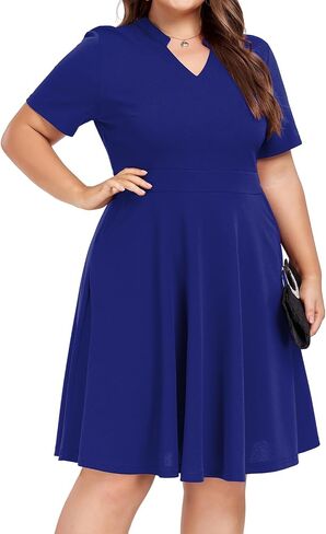 Mokayee Womens Plus Size Dresses Summer V Neck Casual Semi Formal Knee Length Church Wedding Guest Dresses with Pocktes in Saudi Arabia