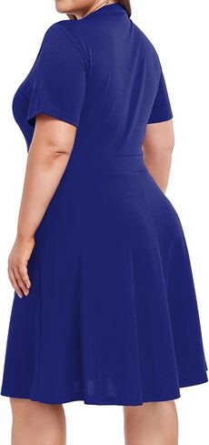 Mokayee Womens Plus Size Dresses Summer V Neck Casual Semi Formal Knee Length Church Wedding Guest Dresses with Pocktes in Saudi Arabia