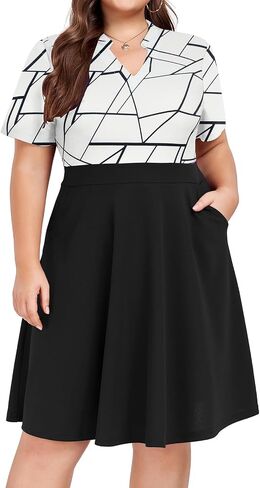 Mokayee Womens Plus Size Dresses Summer V Neck Casual Semi Formal Knee Length Church Wedding Guest Dresses with Pocktes in Saudi Arabia