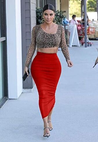 YMDUCH Women's Sexy Bodycon High Waist Stretchy Solid Work Pencil Skirts Dress in Kuwait