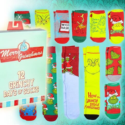 Bioworld The Grinch Merry Grinchmas 12 Grinchy Days Of Socks Mix and Match Gift Box Set in Saudi Arabia