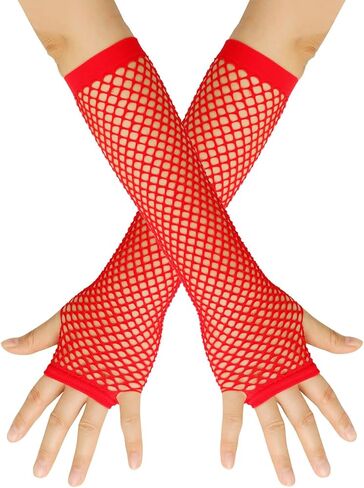 80s شبكة صيد السمك قفازات طويلة نيون بدون أصابع شبكة صيد السمك قفازات شبكية زي إكسسوار لحفلات الهالوين التنكرية in Kuwait