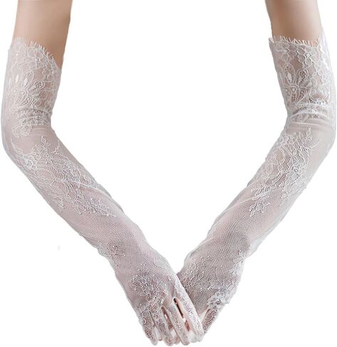 قفازات دانتيل للعرائس من امبري اديلي - قفازات بيضاء انيقة 24 × 5 انش للملابس الرسمية للنساء، ابيض، مقاس واحد, أبيض, مقاس واحد in Kuwait