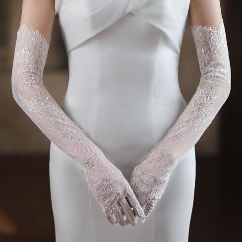 قفازات دانتيل للعرائس من امبري اديلي - قفازات بيضاء انيقة 24 × 5 انش للملابس الرسمية للنساء، ابيض، مقاس واحد, أبيض, مقاس واحد in Kuwait