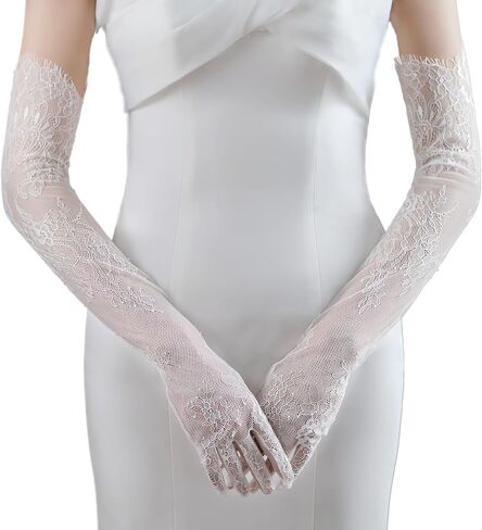 قفازات دانتيل للعرائس من امبري اديلي - قفازات بيضاء انيقة 24 × 5 انش للملابس الرسمية للنساء، ابيض، مقاس واحد, أبيض, مقاس واحد in Kuwait