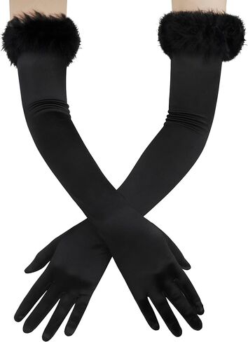JIAHG Women’s Stretchy Satin Elbow Gloves with Feather for 1920s Evening Party Halloween Costume Fancy Dress Opera Gloves in Saudi Arabia