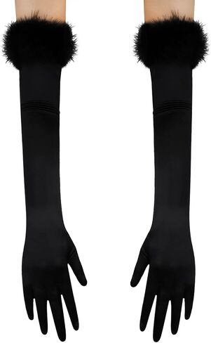 JIAHG Women’s Stretchy Satin Elbow Gloves with Feather for 1920s Evening Party Halloween Costume Fancy Dress Opera Gloves in Saudi Arabia