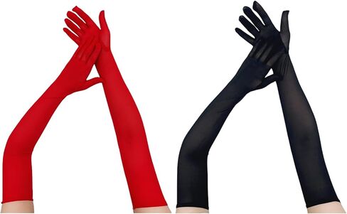 JIAHG Women’s Stretchy Satin Elbow Gloves with Feather for 1920s Evening Party Halloween Costume Fancy Dress Opera Gloves in Saudi Arabia