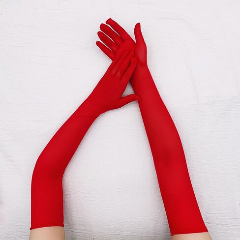 JIAHG Women’s Stretchy Satin Elbow Gloves with Feather for 1920s Evening Party Halloween Costume Fancy Dress Opera Gloves in Saudi Arabia