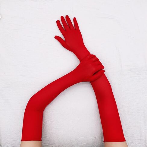 JIAHG Women’s Stretchy Satin Elbow Gloves with Feather for 1920s Evening Party Halloween Costume Fancy Dress Opera Gloves in Saudi Arabia