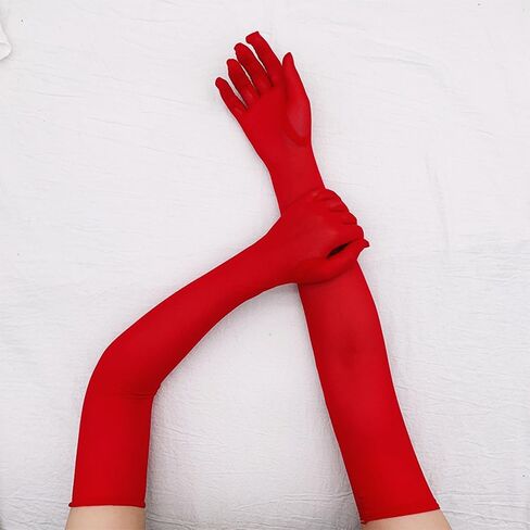 JIAHG Women’s Stretchy Satin Elbow Gloves with Feather for 1920s Evening Party Halloween Costume Fancy Dress Opera Gloves in Saudi Arabia