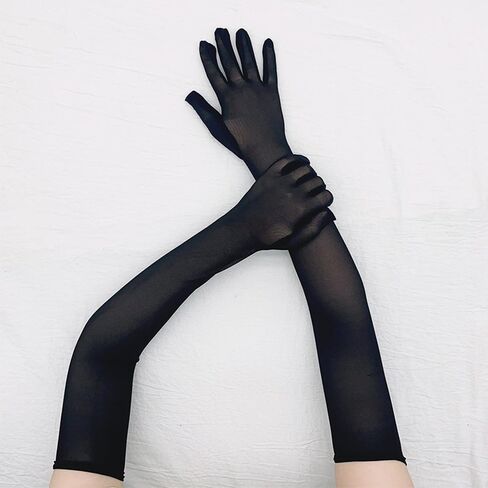 JIAHG Women’s Stretchy Satin Elbow Gloves with Feather for 1920s Evening Party Halloween Costume Fancy Dress Opera Gloves in Saudi Arabia