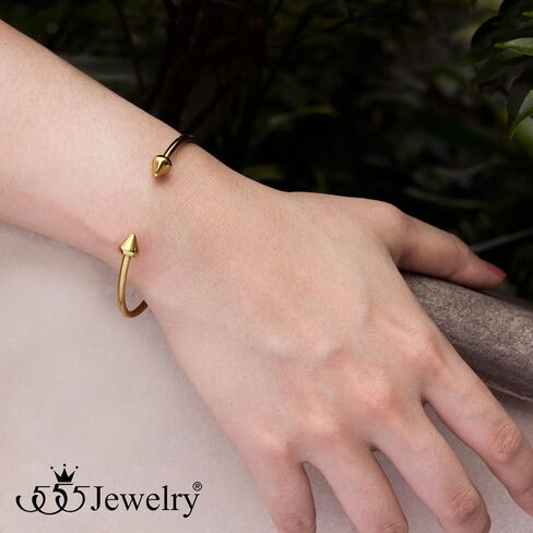 555Jewelry Stainless Steel Open Cuff Bangle Spike Bracelet for Women & Girls in Saudi Arabia
