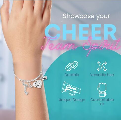 Infinity Collection Cheer Bracelet- Cheerleading Bracelet- Adjustable Cheerleader Charm Bangle Bracelet- Cheer Jewelry - Gift For Cheerleaders & Cheer Coaches in Saudi Arabia