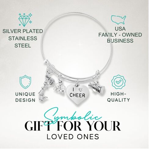 Infinity Collection Cheer Bracelet- Cheerleading Bracelet- Adjustable Cheerleader Charm Bangle Bracelet- Cheer Jewelry - Gift For Cheerleaders & Cheer Coaches in Saudi Arabia