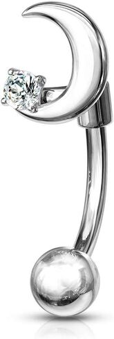 Amelia Fashion 16 Gauge Crescent Moon with Crystal Star Curved Barbell Eyebrow Ring 316L Surgical Stainelss Steel (Choose Color) in Kuwait