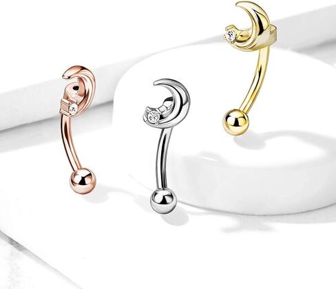 Amelia Fashion 16 Gauge Crescent Moon with Crystal Star Curved Barbell Eyebrow Ring 316L Surgical Stainelss Steel (Choose Color) in Kuwait