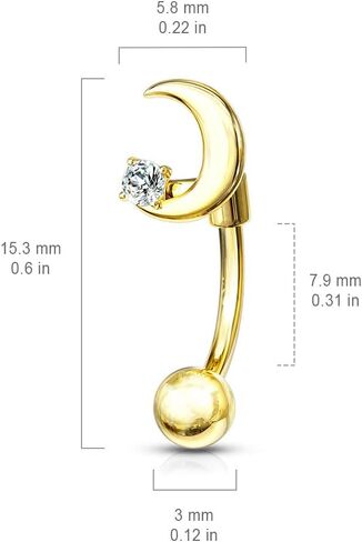 Amelia Fashion 16 Gauge Crescent Moon with Crystal Star Curved Barbell Eyebrow Ring 316L Surgical Stainelss Steel (Choose Color) in Kuwait