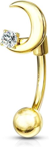 Amelia Fashion 16 Gauge Crescent Moon with Crystal Star Curved Barbell Eyebrow Ring 316L Surgical Stainelss Steel (Choose Color) in Kuwait