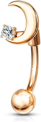 Amelia Fashion 16 Gauge Crescent Moon with Crystal Star Curved Barbell Eyebrow Ring 316L Surgical Stainelss Steel (Choose Color) in Kuwait