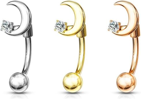 Amelia Fashion 16 Gauge Crescent Moon with Crystal Star Curved Barbell Eyebrow Ring 316L Surgical Stainelss Steel (Choose Color) in Kuwait