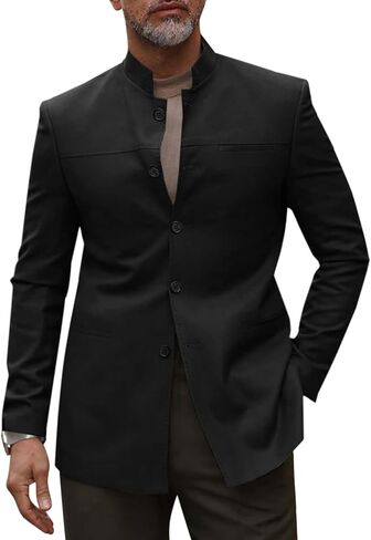 Runcati Mens Casual Suit Blazer Jacket Mandarin Collar Single Breasted Sport Coat Business Dress Coat in Saudi Arabia