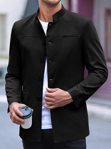 Runcati Mens Casual Suit Blazer Jacket Mandarin Collar Single Breasted Sport Coat Business Dress Coat in Saudi Arabia