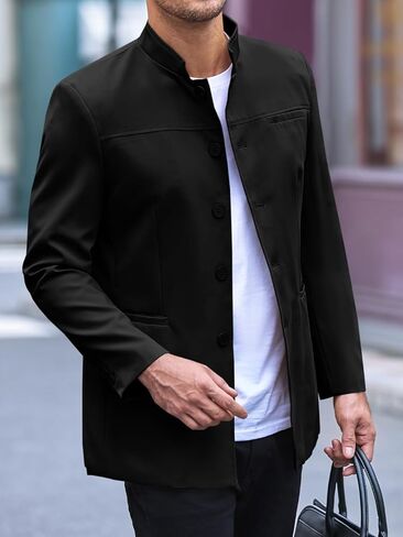 Runcati Mens Casual Suit Blazer Jacket Mandarin Collar Single Breasted Sport Coat Business Dress Coat in Saudi Arabia