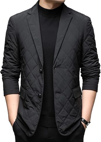 Mac Taf Men’s Black Cotton Blazer Single-Breasted Slim Fit Diamond Quilted Design Casual Office Business Coat in Saudi Arabia