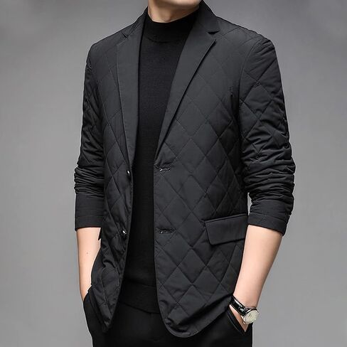 Mac Taf Men’s Black Cotton Blazer Single-Breasted Slim Fit Diamond Quilted Design Casual Office Business Coat in Saudi Arabia
