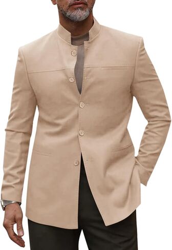 Runcati Mens Casual Suit Blazer Jacket Mandarin Collar Single Breasted Sport Coat Business Dress Coat in Saudi Arabia