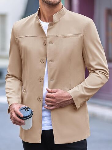 Runcati Mens Casual Suit Blazer Jacket Mandarin Collar Single Breasted Sport Coat Business Dress Coat in Saudi Arabia