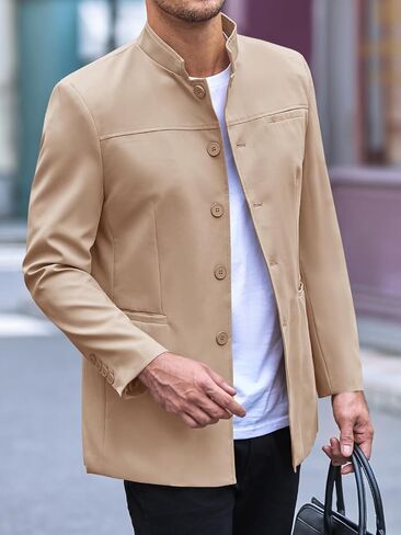 Runcati Mens Casual Suit Blazer Jacket Mandarin Collar Single Breasted Sport Coat Business Dress Coat in Saudi Arabia