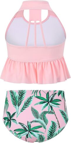 GERU Girls 2 Pieces Halter Ruffle Swimsuit High Waisted Bathing Suit Halter Neck Bikini Set in Kuwait