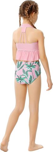 GERU Girls 2 Pieces Halter Ruffle Swimsuit High Waisted Bathing Suit Halter Neck Bikini Set in Kuwait