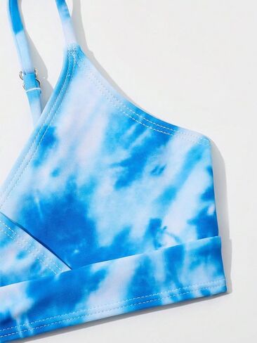 OYOANGLE Girl's 3 Piece Swimsuit Set Tie Dye Spaghetti Strap Bikini Swimsuit with Drawstring Beach Skirt in Saudi Arabia