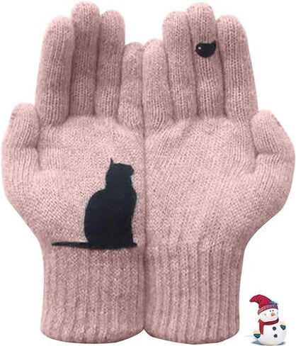 YOECO Cat Fan Cotton Gloves,Cat And Bird Print Gloves,Women Warm Gloves For Cold Weather in Kuwait