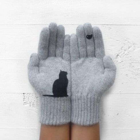 YOECO Cat Fan Cotton Gloves,Cat And Bird Print Gloves,Women Warm Gloves For Cold Weather in Kuwait