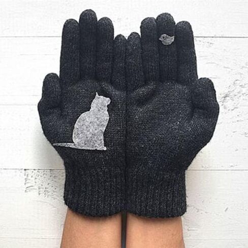 YOECO Cat Fan Cotton Gloves,Cat And Bird Print Gloves,Women Warm Gloves For Cold Weather in Kuwait