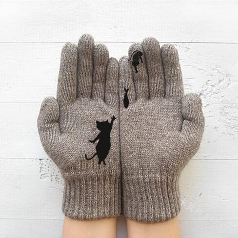 YOECO Cat Fan Cotton Gloves,Cat And Bird Print Gloves,Women Warm Gloves For Cold Weather in Kuwait