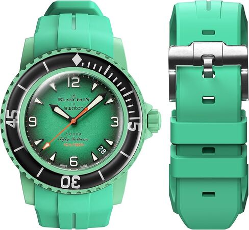 حزام BONACE لساعة Blancpain، حزام بديل مقاوم للماء من المطاط الناعم المنحني لساعة Blancpain Fifty Fathoms، شريط إطلاق سريع 22 مم لساعة Blancpain x Swatch للرجال والنساء مع مجموعة أدوات إزالة in Kuwait