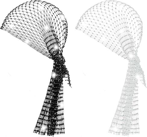 Yuxung 2 Pcs Rhinestone Mesh Headband Head Scarfs Stretchy Sparkly Wide Head Scarfs Diamond Headpiece Rhinestone Durag Crystal Nightclub Headwrap for Women Girls Rave Hair Accessories, 2 Colors in Saudi Arabia