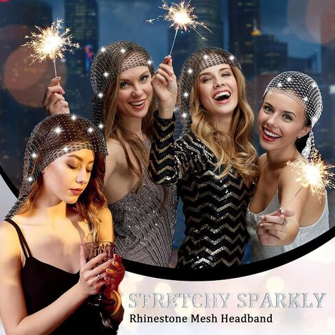 Yuxung 2 Pcs Rhinestone Mesh Headband Head Scarfs Stretchy Sparkly Wide Head Scarfs Diamond Headpiece Rhinestone Durag Crystal Nightclub Headwrap for Women Girls Rave Hair Accessories, 2 Colors in Saudi Arabia