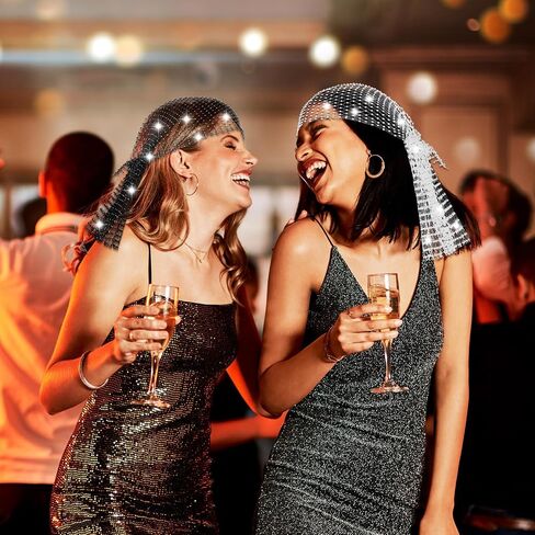 Yuxung 2 Pcs Rhinestone Mesh Headband Head Scarfs Stretchy Sparkly Wide Head Scarfs Diamond Headpiece Rhinestone Durag Crystal Nightclub Headwrap for Women Girls Rave Hair Accessories, 2 Colors in Saudi Arabia