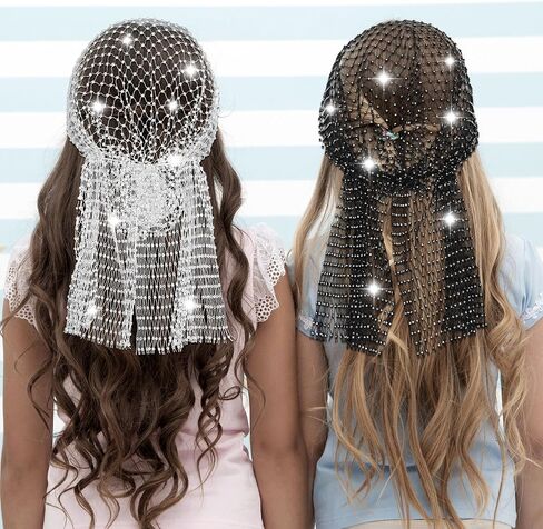 Yuxung 2 Pcs Rhinestone Mesh Headband Head Scarfs Stretchy Sparkly Wide Head Scarfs Diamond Headpiece Rhinestone Durag Crystal Nightclub Headwrap for Women Girls Rave Hair Accessories, 2 Colors in Saudi Arabia