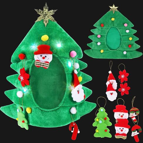 2 Pieces LED Christmas Tree Hat and 10 Pcs Christmas Tree Felt Ornament Funny Light up Christmas Hat Novelty Christmas Party Hat Holiday Novelty Santa Hat for Kids Adults Winter Festive Party Costume in Saudi Arabia
