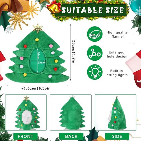 2 Pieces LED Christmas Tree Hat and 10 Pcs Christmas Tree Felt Ornament Funny Light up Christmas Hat Novelty Christmas Party Hat Holiday Novelty Santa Hat for Kids Adults Winter Festive Party Costume in Saudi Arabia