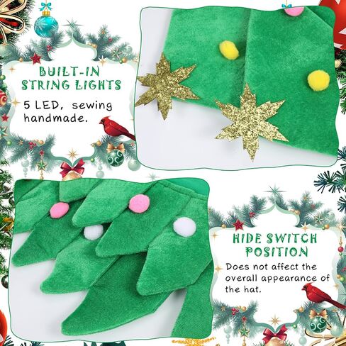 2 Pieces LED Christmas Tree Hat and 10 Pcs Christmas Tree Felt Ornament Funny Light up Christmas Hat Novelty Christmas Party Hat Holiday Novelty Santa Hat for Kids Adults Winter Festive Party Costume in Saudi Arabia
