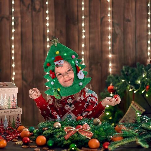 2 Pieces LED Christmas Tree Hat and 10 Pcs Christmas Tree Felt Ornament Funny Light up Christmas Hat Novelty Christmas Party Hat Holiday Novelty Santa Hat for Kids Adults Winter Festive Party Costume in Saudi Arabia